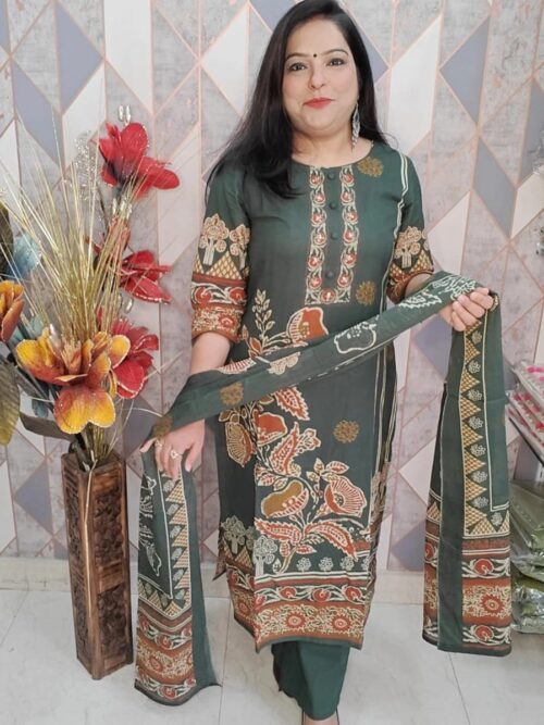 Designer Suit with Print and Neck Work